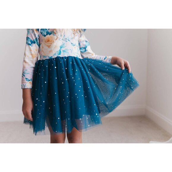 Blue Floral Print Sparkle Tulle Dress - Picture 3 of 10